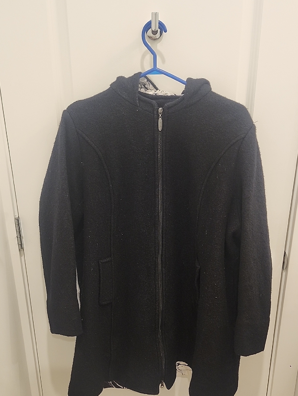 Blue Sky Black Hooded Wool Zip Jacket with Pockets Womens 2X